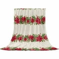 thumbnail image 2 of Christmas Winter Floral Throw Flannel Blanket 60x80In Poinsettia Linen Red Flower Super Soft Cozy Bed Blanket, Lightweight Plush Fuzzy Bed Throw for Bedroom Sofa Couch Living Room, 2 of 4