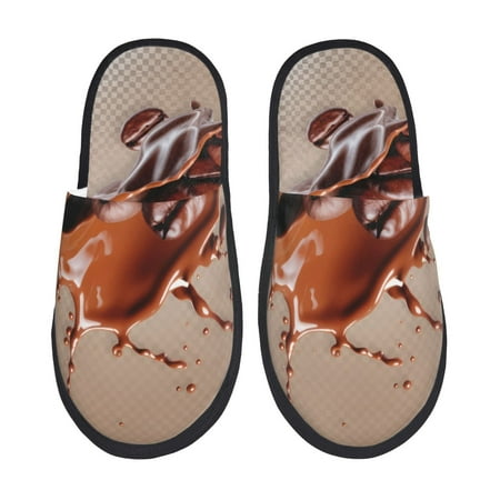 Balery Coffee Beans Chocolate Splash Slient Indoor Furry Fleece Comfort House Shoes Soft Non-Slip Home Shoes Cotton slippers House Slippers-- Medium