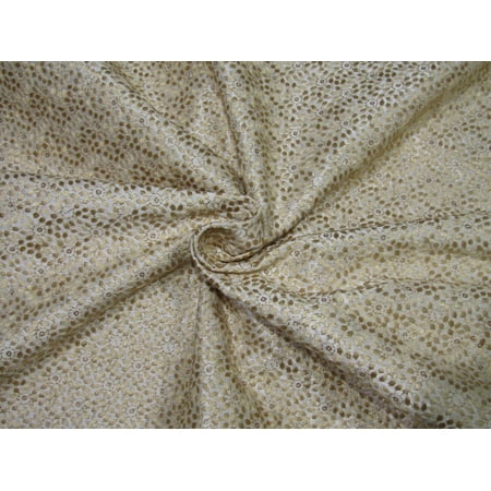 POLYESTER RAW SILK FABRIC 44quot; CREAM embroidered with gold sequence FF51[A]