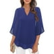 thumbnail image 3 of Blusa de gasa elegante y casual con volantes, mangas 3/4 y cuello en V para mujer - Doble capa y bajo fluido - Para la oficina o fiestas - Tallas S-XXL, 3 of 6