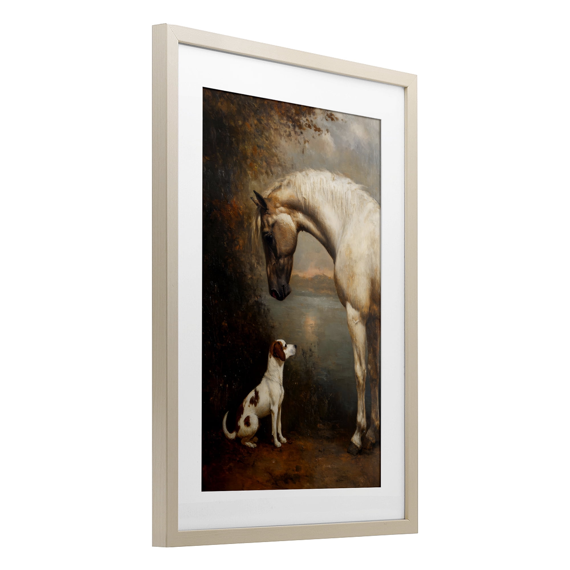 Stupell Industries Hound & Horse Vintage View Birch Framed Print Under Glass, design by Petal Prints Design