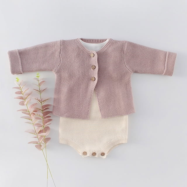 uublik Cardigan pour Filles, Manches Longues, Uniforme, Tricoté, Rose, Taille 6M-2T