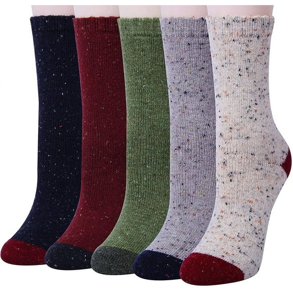 LEZMORE 5 Pairs Wool Socks for Women Gifts Winter Warm Thick Knit Cabin Cozy Crew Socks