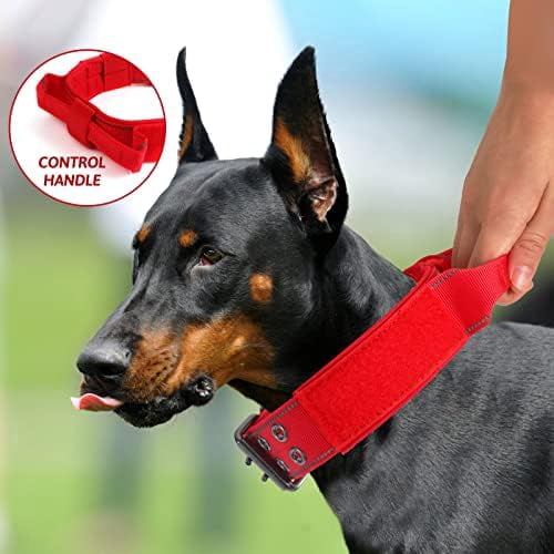Reflective Dog Collar Heavy Duty Tactical with Control Handle and Metal Buckle for Dog Training(Medium, Red)