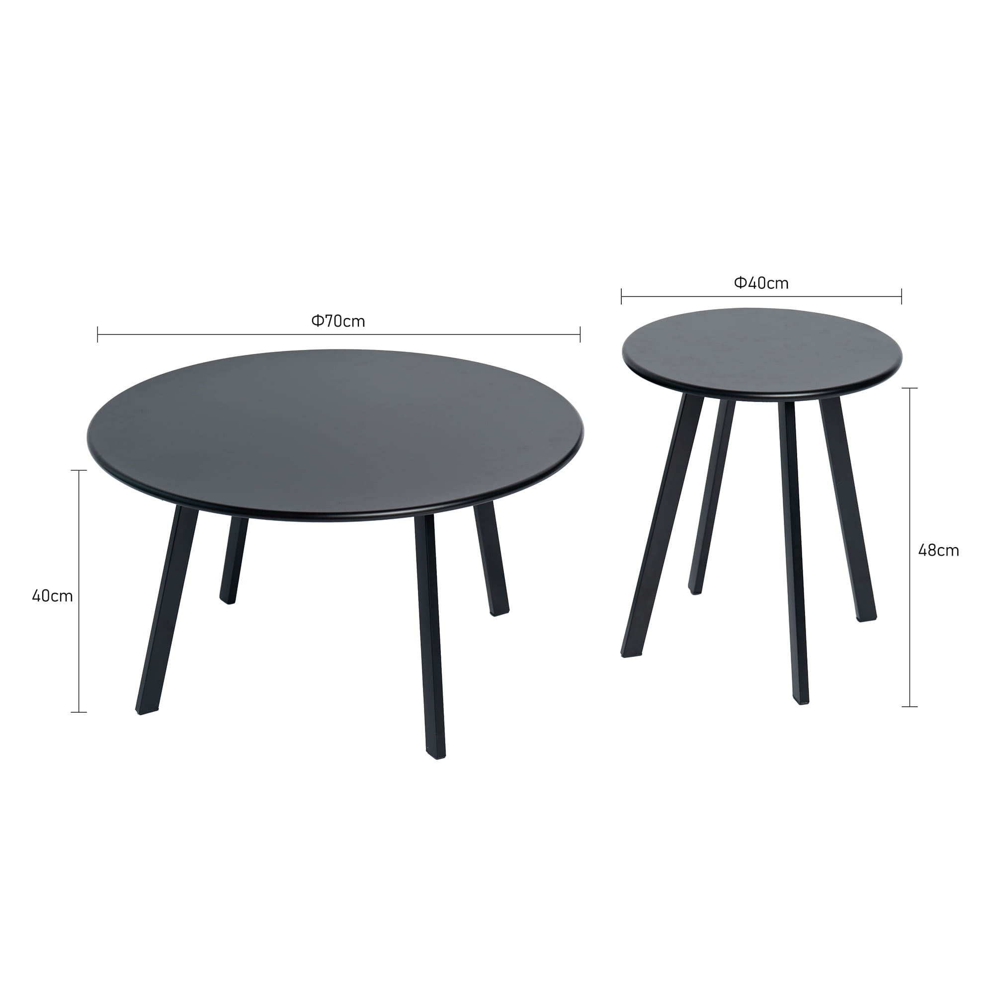 2-Piece Round Nesting Coffee Table Set, Modern Black Metal Side End Tables, Space-Saving Accent Table for Living Room Bedroom Balcony Patio, Indoor Outdoor Use