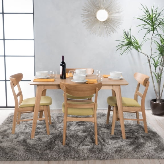 Noble House Lydia Mid-Century Modern Wood 5 Piece Dining Set, Natural Oak