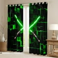 thumbnail image 2 of Erosebridal Green Lightsaber Curtains and Drapes (38x54),Geometric 3D Plaid BlackoutCurtains for Bedroom,Neon Lights Curtains Pack of 2 (38x54) For Boys,Lightweight Room Decorative, 2 of 7