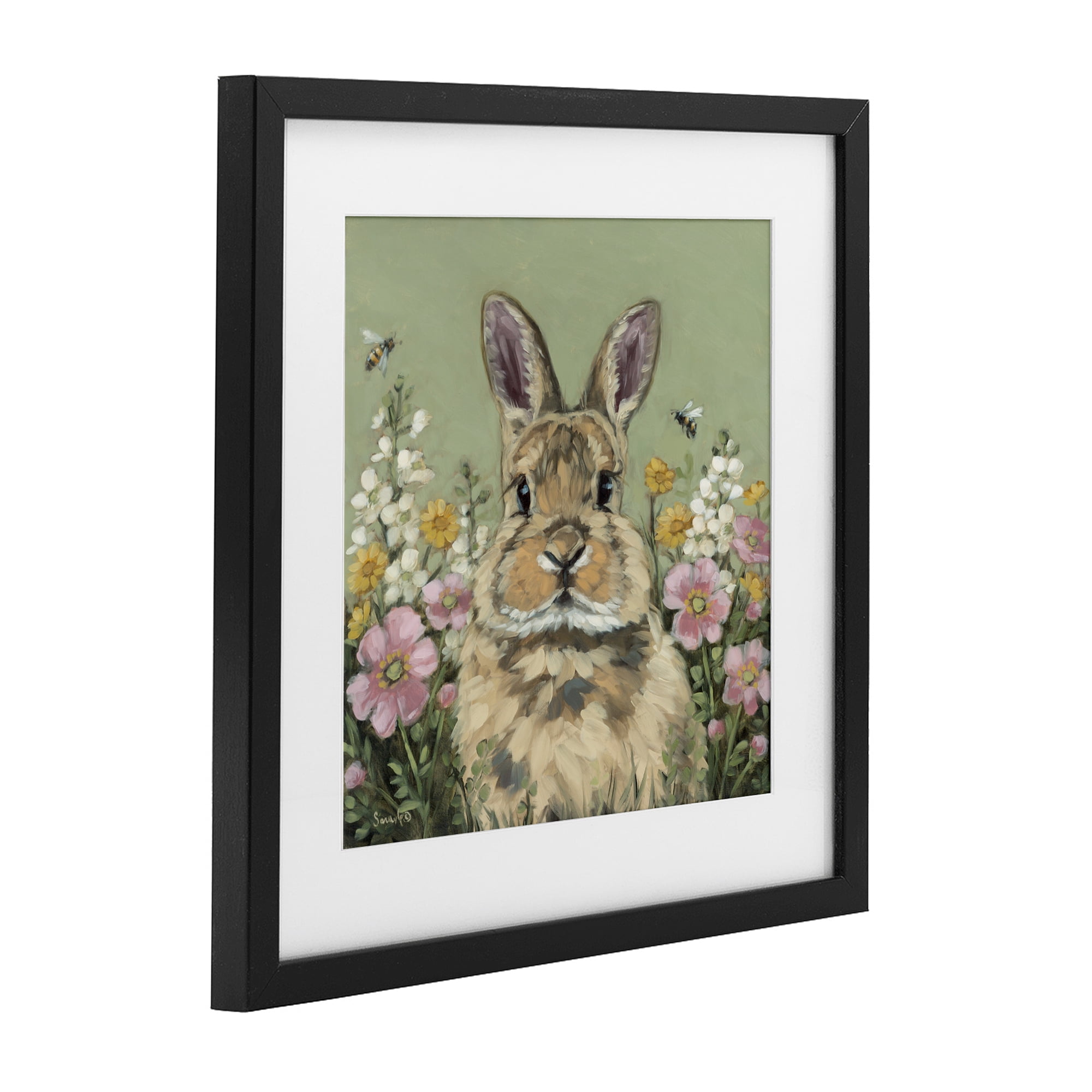 Stupell Industries Spring Abloom Rabbit Black Framed Print Under Glass, design by Sara G. Designs