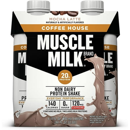 Muscle Milk Coffee House Mocha Latte Caffeinated Ready to Drink Protein Shake, 11 oz Bottles, 4 Count