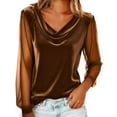thumbnail image 2 of Qulqfy Velvet Tops for Women Trendy Cowl Neck Long Sleeve Mesh Bronze Shirts Tunic Elegant Blouses Spring Tops for Women XL, 2 of 8