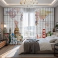 thumbnail image 2 of World Map Blackout Curtains for Bedroom/Living Room, Pinch Pleated Black Out Curtains, Country Famous Building Tourism Bridge Wooden Room Darkening Window Drapes with Hooks 2 Panels, 39"x70", 2 of 8
