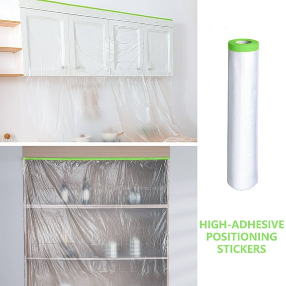 Specollect Disposable Plastic Drop Cloth - 66FT Self-Adhesive Anti-Slip Painting Cover for Furniture & Floors