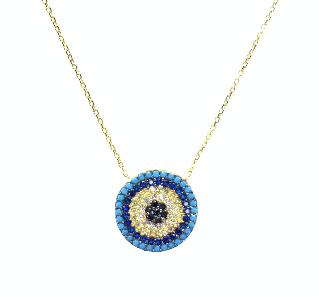 All in Stock - Multicolor CZ Round Evil Eye Necklace Gold-Toned Plated ...