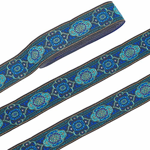 2 Yards Greyish Blue & White Jacquard Ribbon Trim Sewing/Crafts/Bags/1.5  Wide