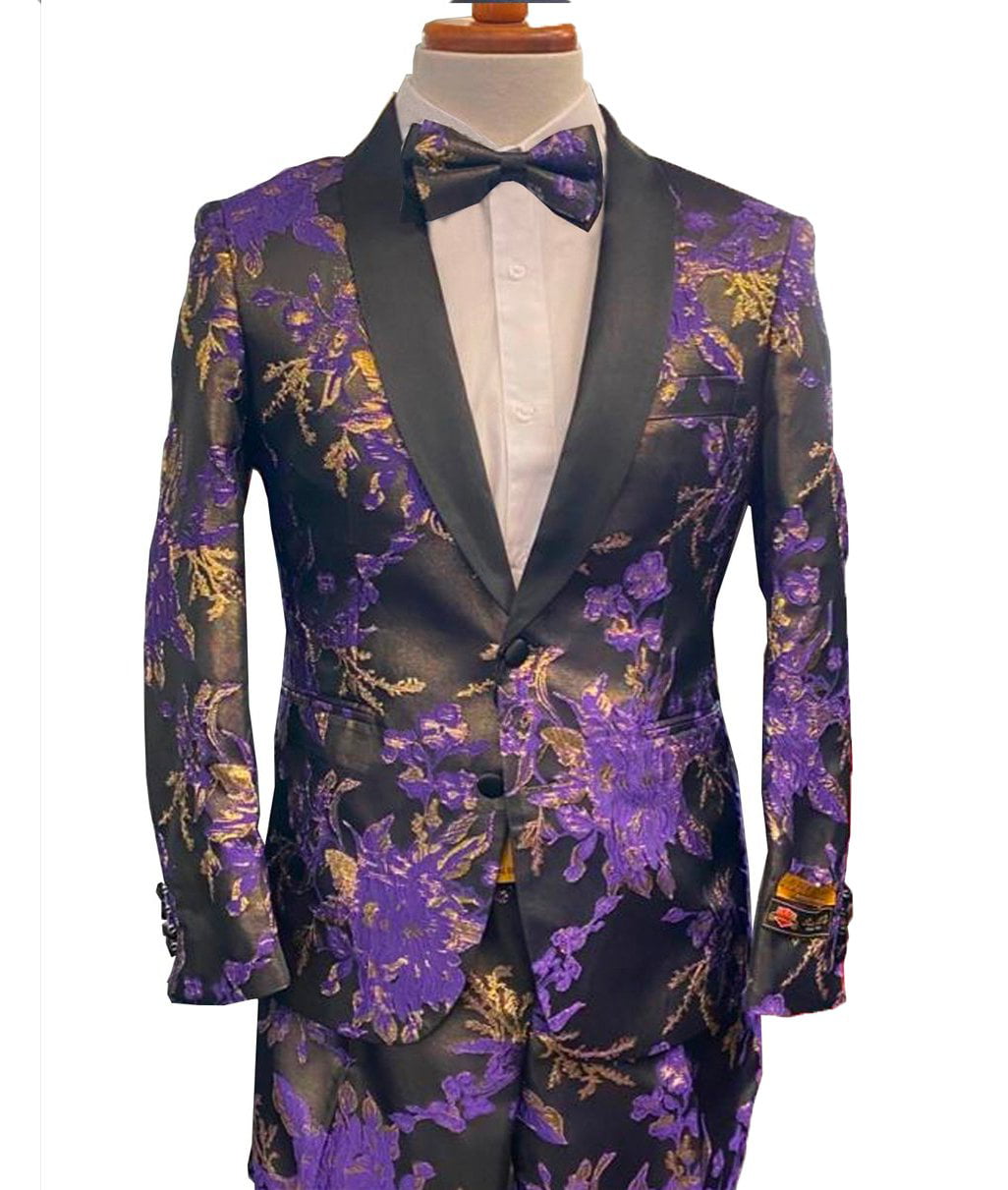 Black and Gold Prom Suit - Floral Paisley Suit - Gold Tuxedo