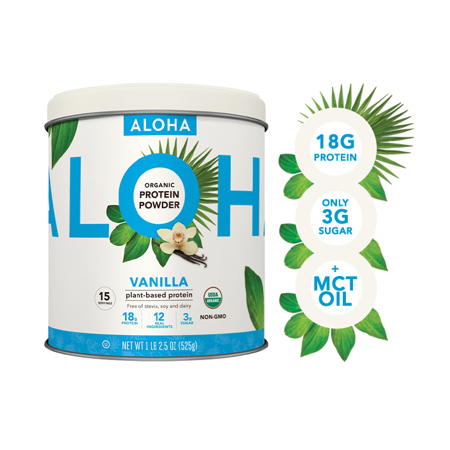 ALOHA Plant Based Protein Powder, Vanilla, 18g Protein, 1.2lb,
