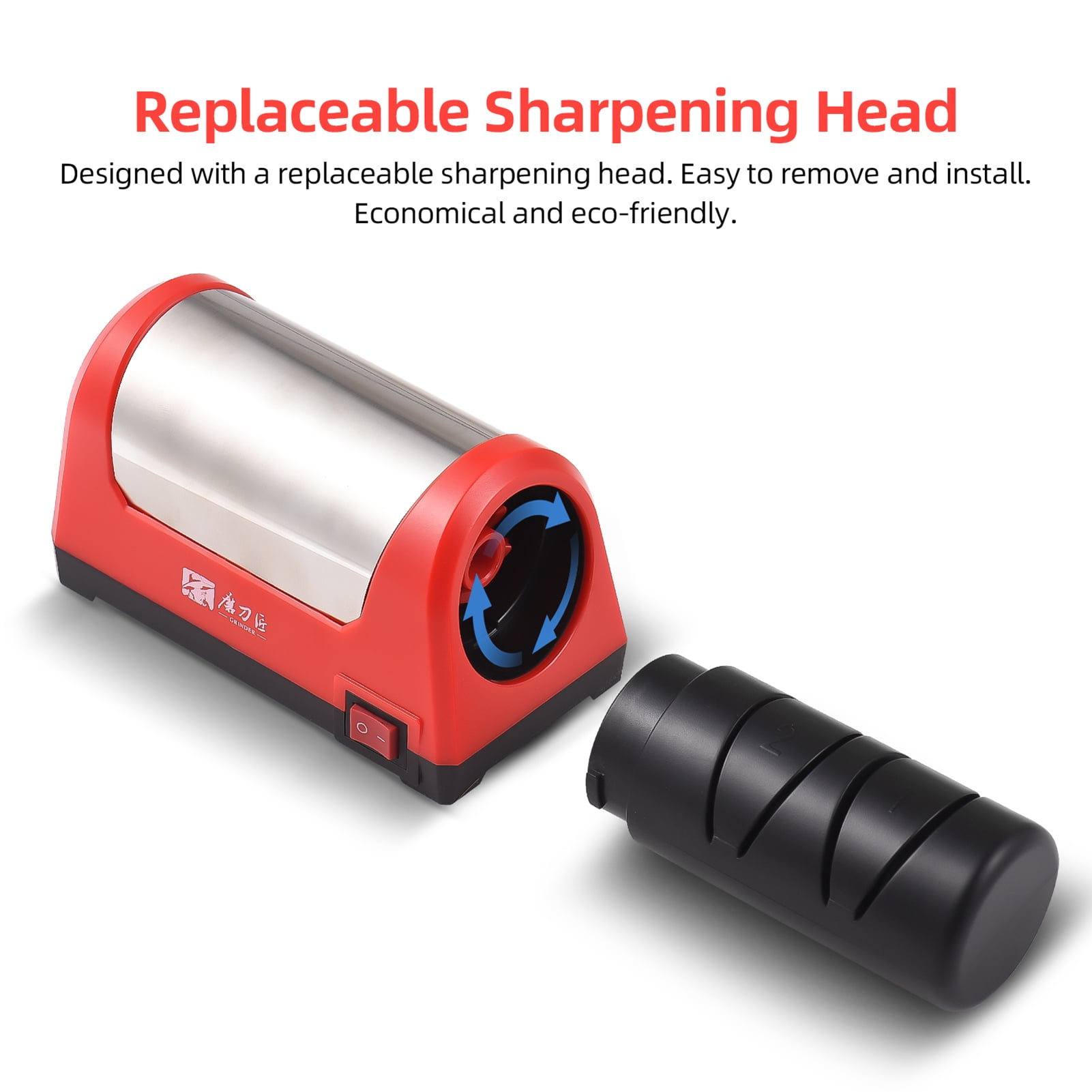 Yajisi 2 Stage Electric Knife Sharpener for Kitchen Knives and Ceramic Knives, Portable Auto Sharpening Tool with 600 & 1000 Grit Diamond Stone, Replaceable Head, Red/Black, 9.84 inches / 25 cm