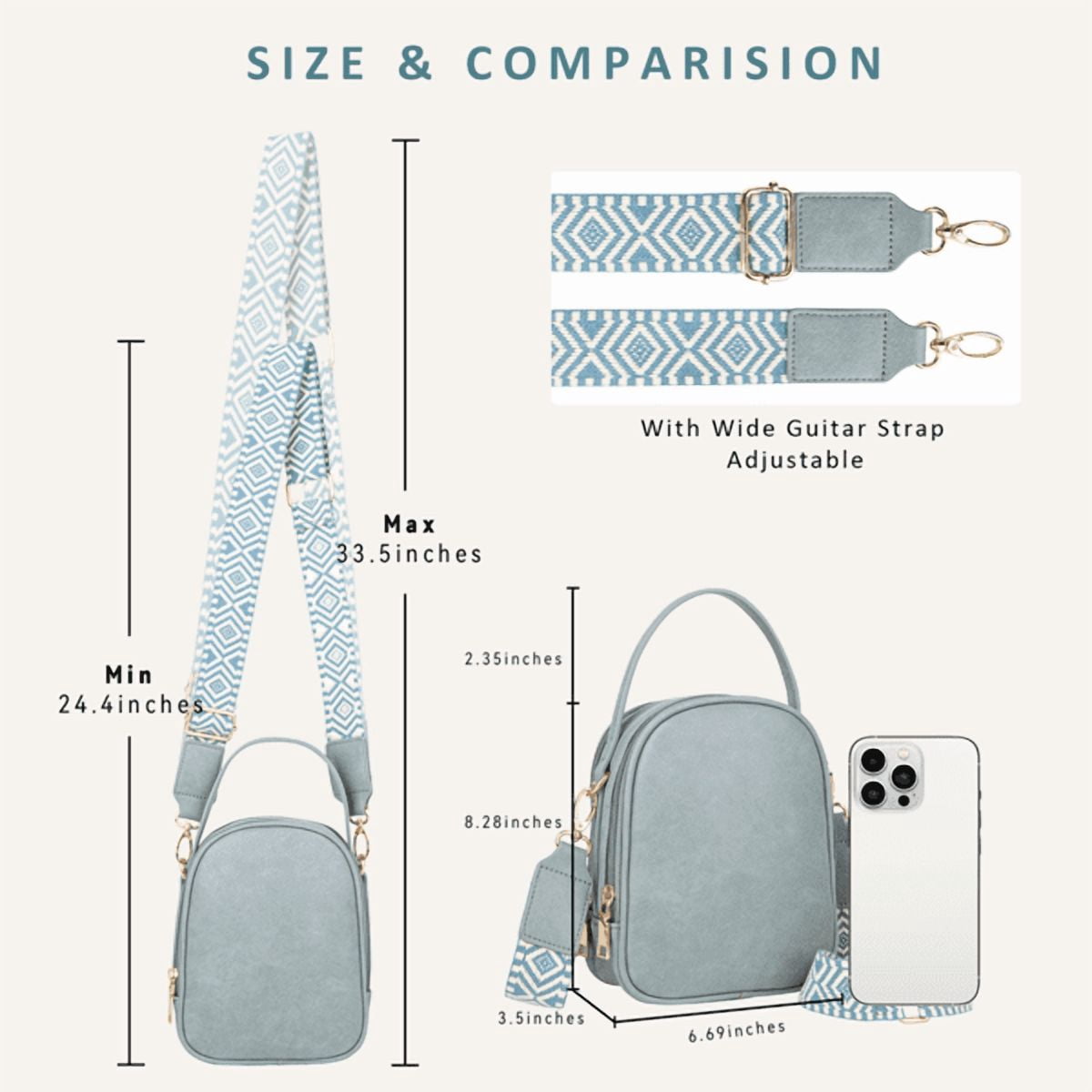 Olurrisa Small Crossbody Bag for Women with Handle and Adjustable Strap, Cell Phone Purse Cross body with 2 Zipper Pockets-Lught Blue
