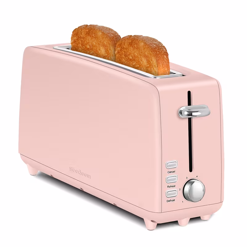 PINK, variant on 2 Toasters, Stainless Steel Slim Toasters, with Defrosting And Reheating Functions, 5 Bread Types And 6 Tone Settings, 2 Wide Slots Of 1.5-inch Toasters