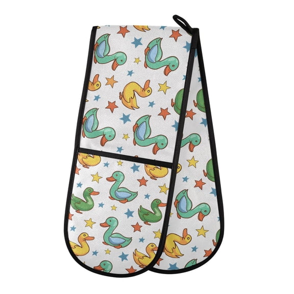 Dailycode Double Sided Oven Mitt with Loop Heat Resistant Kitchen Long Potholders 7" x 35" Cartoon Duck and Star