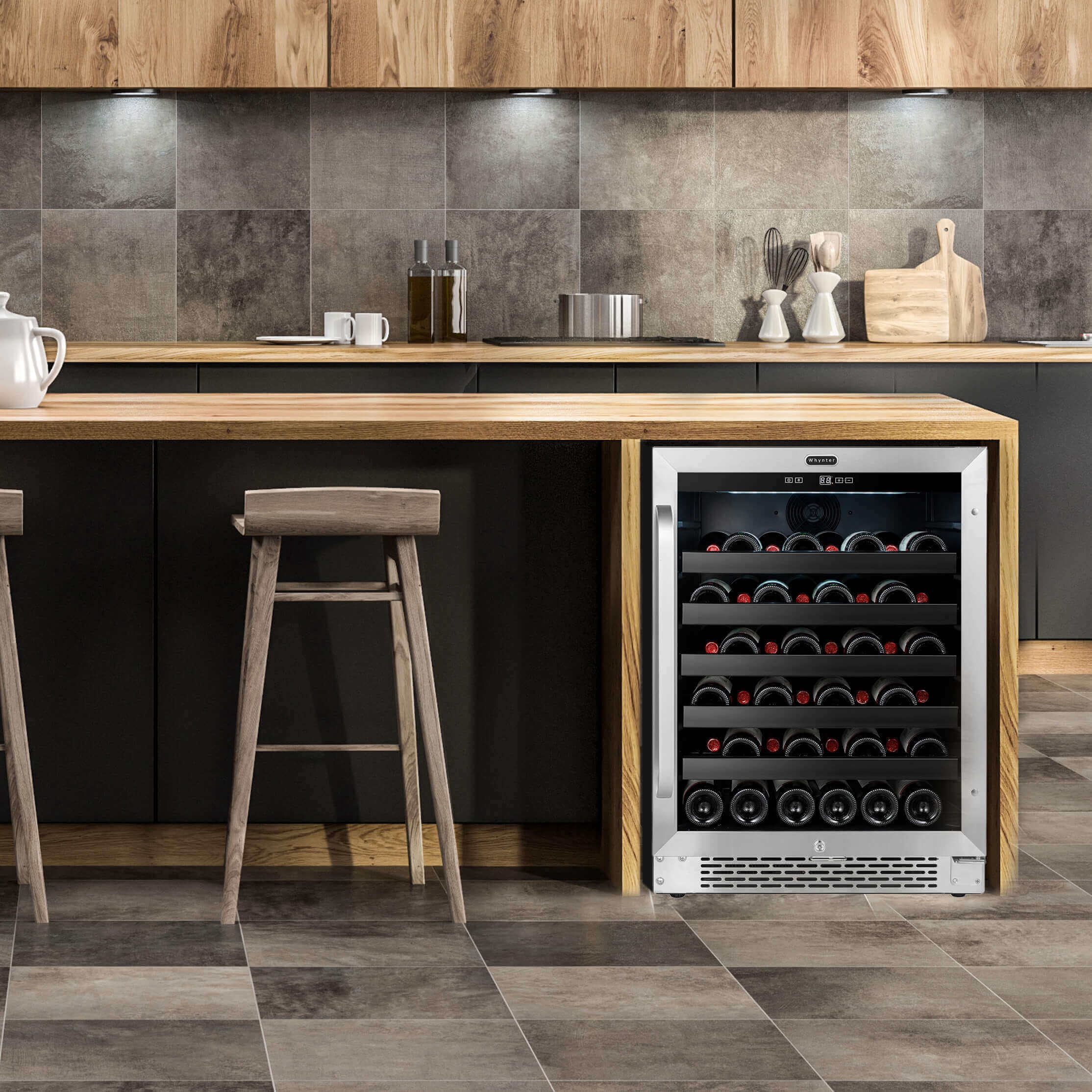 Whynter BWR-408SB 24" Built-In 46 Bottle Undercounter Stainless Steel Wine Refrigerator with Reversible Door, Digital Control, Lock, and Carbon Filter