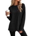 thumbnail image 2 of Xaqiouau Womens Oversized Crewneck Sweatshirt Scalloped Hem Long Sleeve Pullover Tunic Top Loose Fit Lightweight Casual Fall Winter Tops, 2 of 7