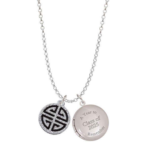 Delight Jewelry Silver-tone Black Chinese Blessing - Class of 2025 Year to Remember Locket Charm Necklace, 19 2" Extender
