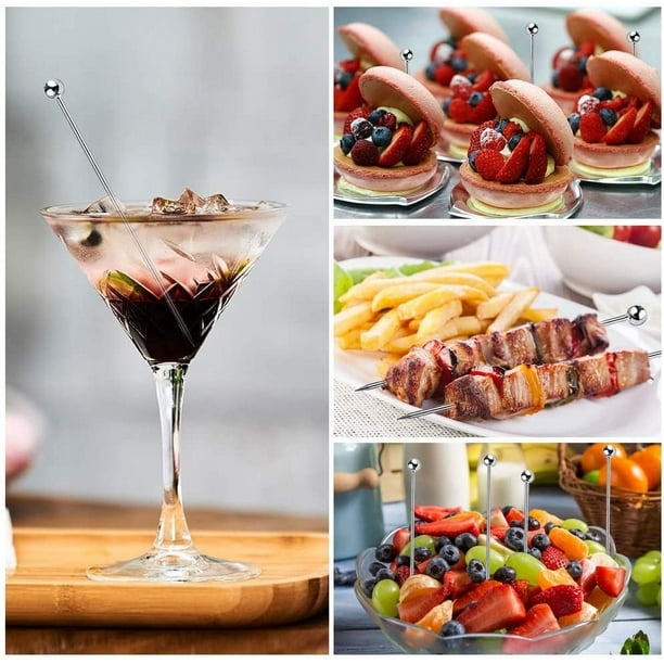 Réutilisable Martini Brochettes Métal,10 Pièces Pics à Cocktail Cure-dents En Acier Inoxydable Bâtonnets De Fruits Pour Martini Brochettes En Métal Pour Cocktail Fêtes Au Bar Entrées Collations