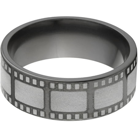 8mm Flat Black Zirconium Ring with Movie Film Lasered Around the Ring