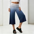 thumbnail image 6 of Women Fold Over Gauchos Capri Casual Low Rise Wide Leg Cropped Pants Summer Gradient Yoga Culottes Going Out Yoga Capris Dark Blue L, 6 of 7