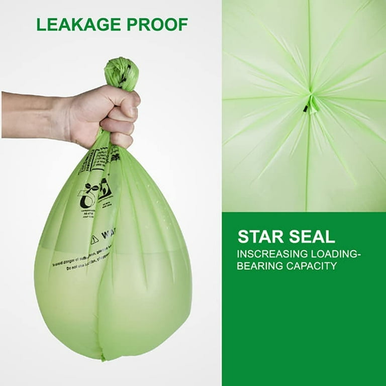 100% Compostable Trash Bags 1.6 Gallon/6 Liter Wave Tie 130 Count BPI ASTM  D6400 Certified 