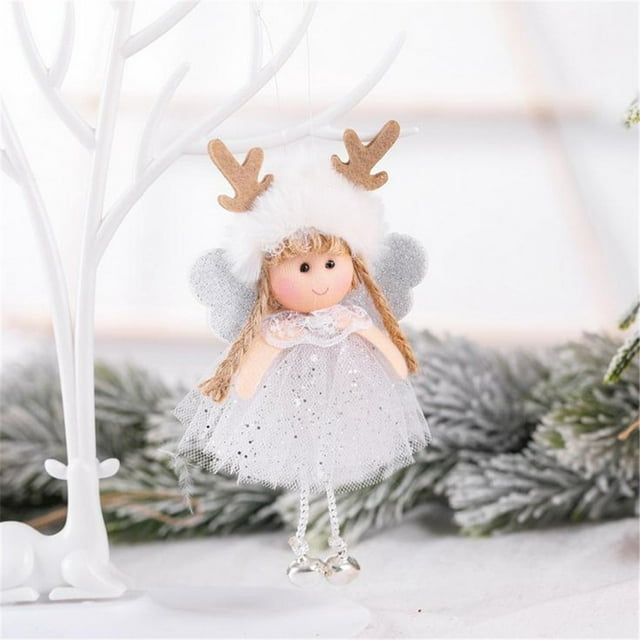 Xihbxyly Adorno Colgante de Ángel para Árbol de Navidad, Suave y Esponjoso, Elegante Diseño En Blanco y Gris, Perfecto para Decoración Navideña, Nochebuena, 16,5 X 9,5 Cm.