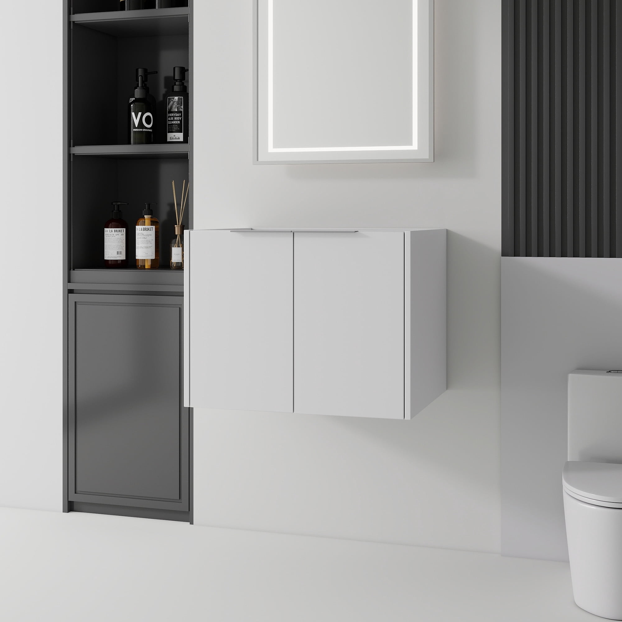 Leumius 24" Floating Bathroom Vanity Cabinet,Soft-Close Double Doors,Wall-Mounted,Cabinet Only,White