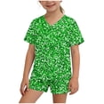 thumbnail image 2 of Conjuntos de blusas y camisas de manga corta con cuello en V para niños, conjunto informal de blusa y pantalones cortos de manga corta con cuello en V y estampado de colores para el Día de San Patrici, 2 of 7