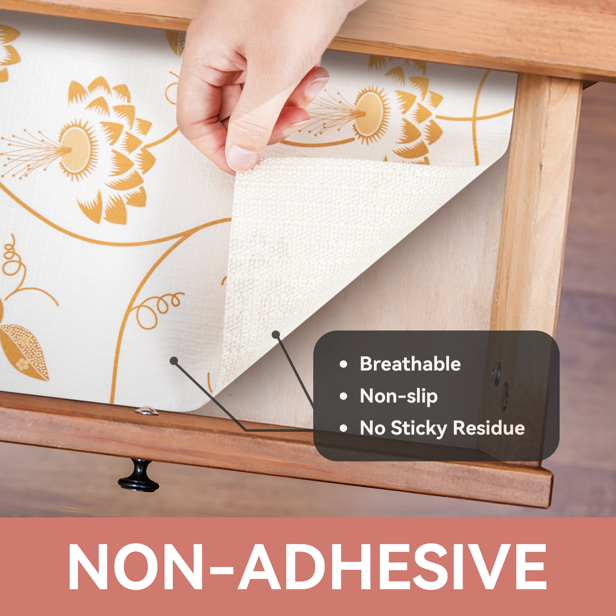 RAY STAR Non-Adhesive Shelf Cabinets 15.7''x48'' Drawer Liner, Non-Slip Washable Refrigerator Drawers Mat for Kitchen Shelves