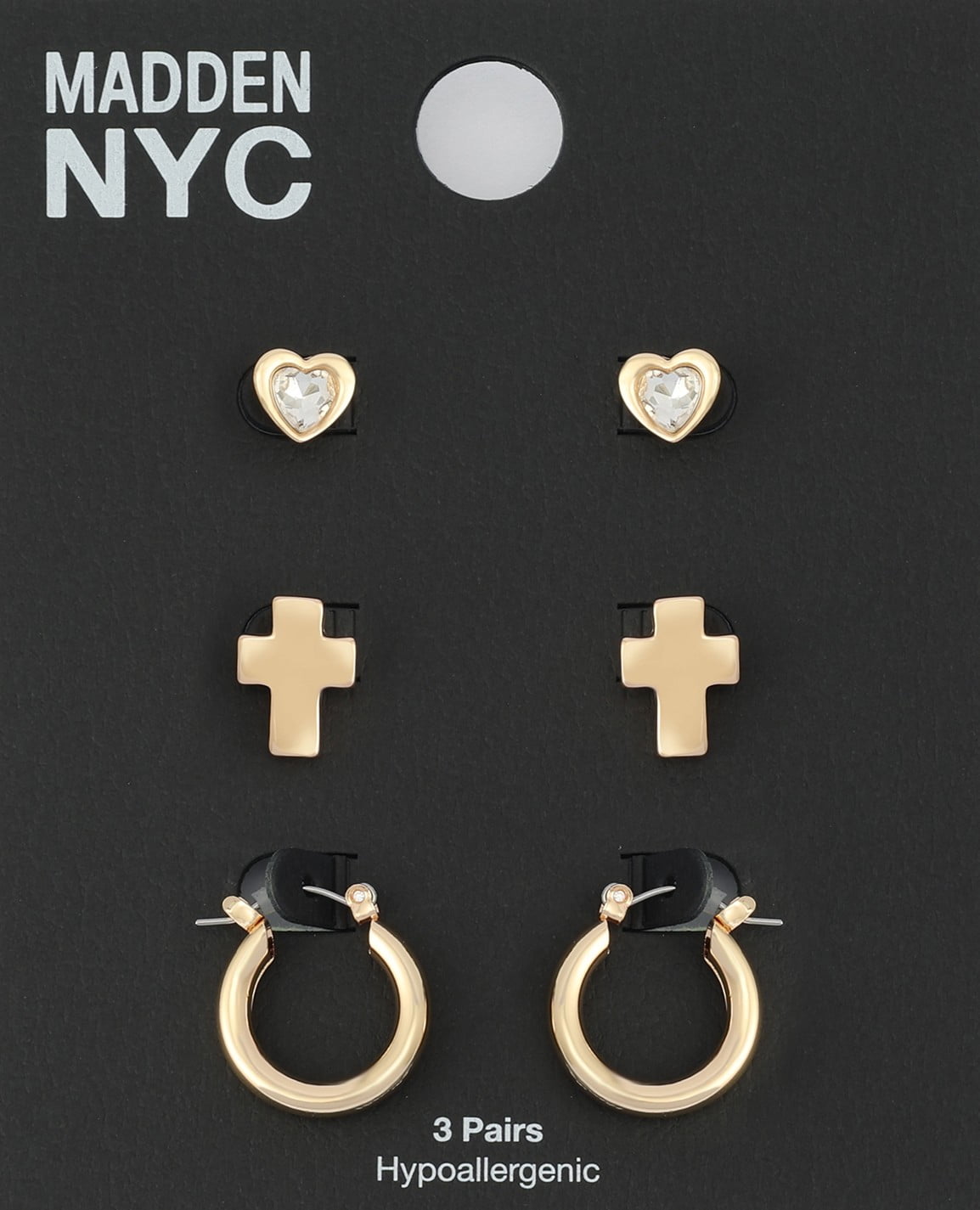 Madden NYC Women's Fashion Gold-Tone Cross Stud & Huggie 3-Piece Earring Set
