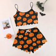 thumbnail image 2 of WTOBBY Women's Retro Floral Halloween Pajama Set Sleeveless Vest with Adjustable Straps & Matching Shorts Breathable Sleepwear Two-Piece Set for Women Lounge Wear,Ginger S, 2 of 5