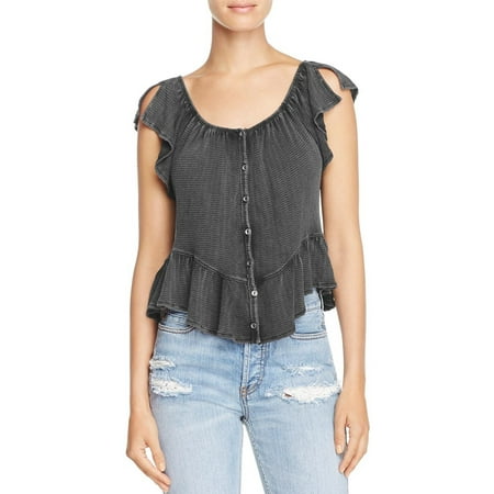 Free People Mint Julep Button Front Ruffle Top
