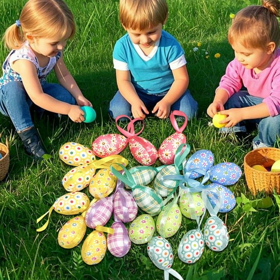TOPRenddon Easter Tree Ornaments, 24pcs Multicolored Hanging Plastic Easter Eggs Easter Tree Decorations Hanging Easter Eggs, Hand Painted Eggs Easter Ornaments for Tree Basket DIY Crafts