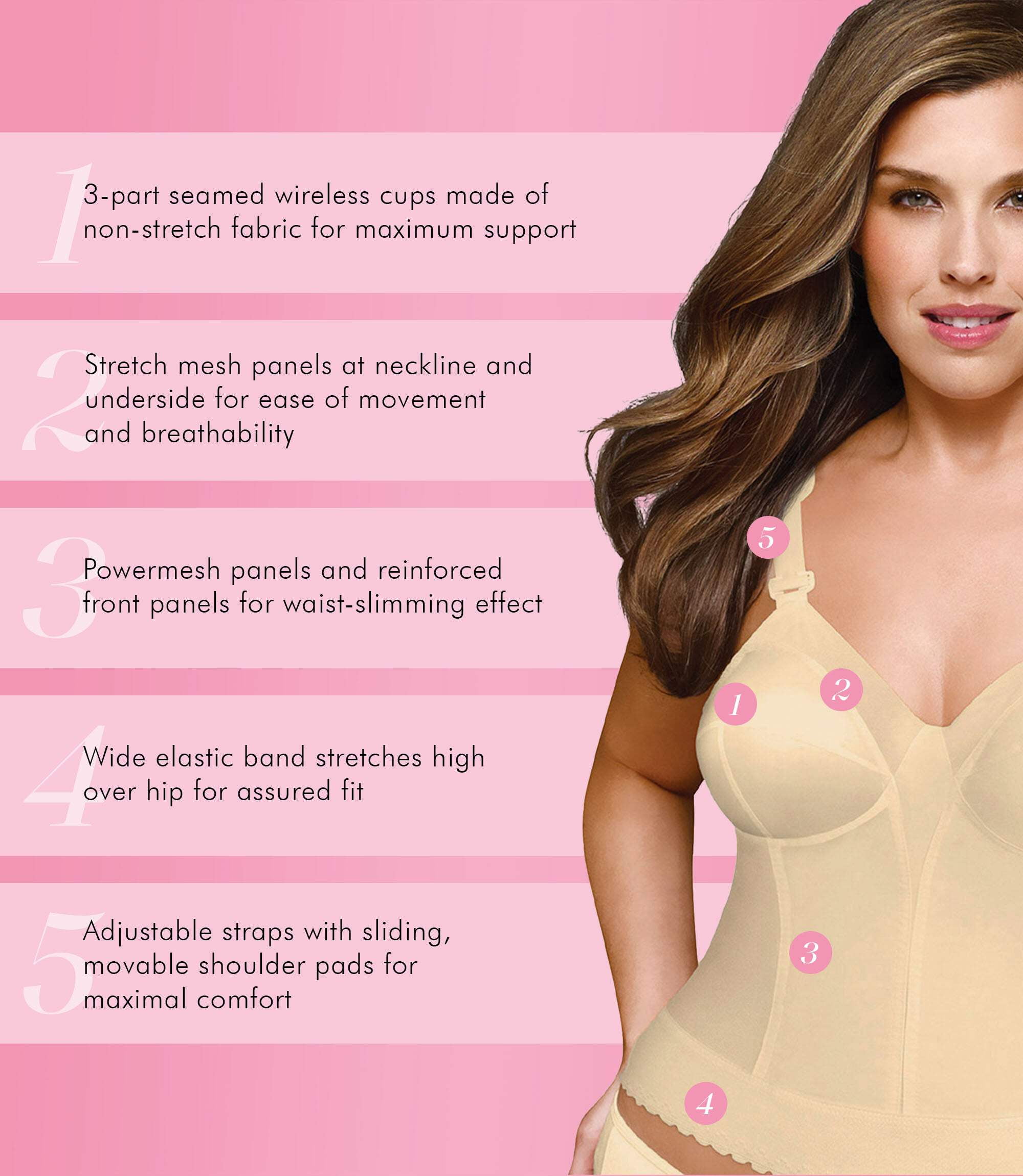 Exquisite Form 5107532 Fully® Slimming Wireless Back  Posture Support Longline Bra with Back Closure