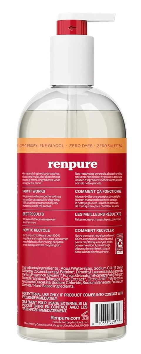 Renpure Body Wash Pomegranate And Mango Exfoliating 24oz (Pack of 3)