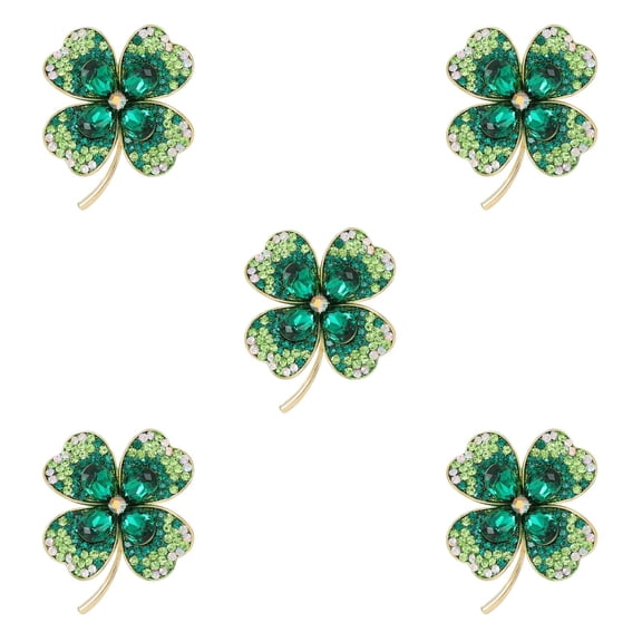 OUNONA 5pcs Green Enamel Shamrock Brooch Irish Lucky Pin Elegant Crystal Lapel Pin Glitter Shamrock Brooch Pin St. Patrick's Day Decorations