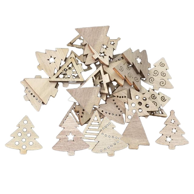 100Pc Rustic Wooden Shapes Cutout Pieces Wooden Embellishments Crafts Decor , Christmas Tree