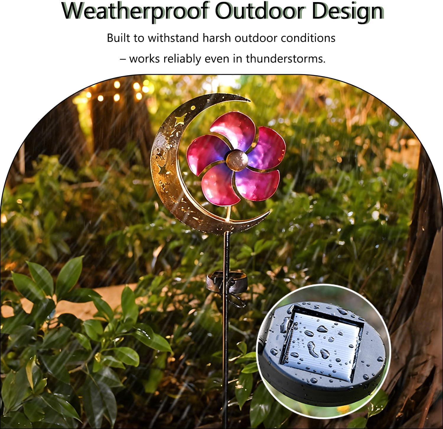 Solar Moon Windmill Garden Lights, Waterproof LED Glass Ball Landscape Lamp, Metal Stake Decorative Lighting for Yard Patio Lawn Pathway Outdoor Ornament