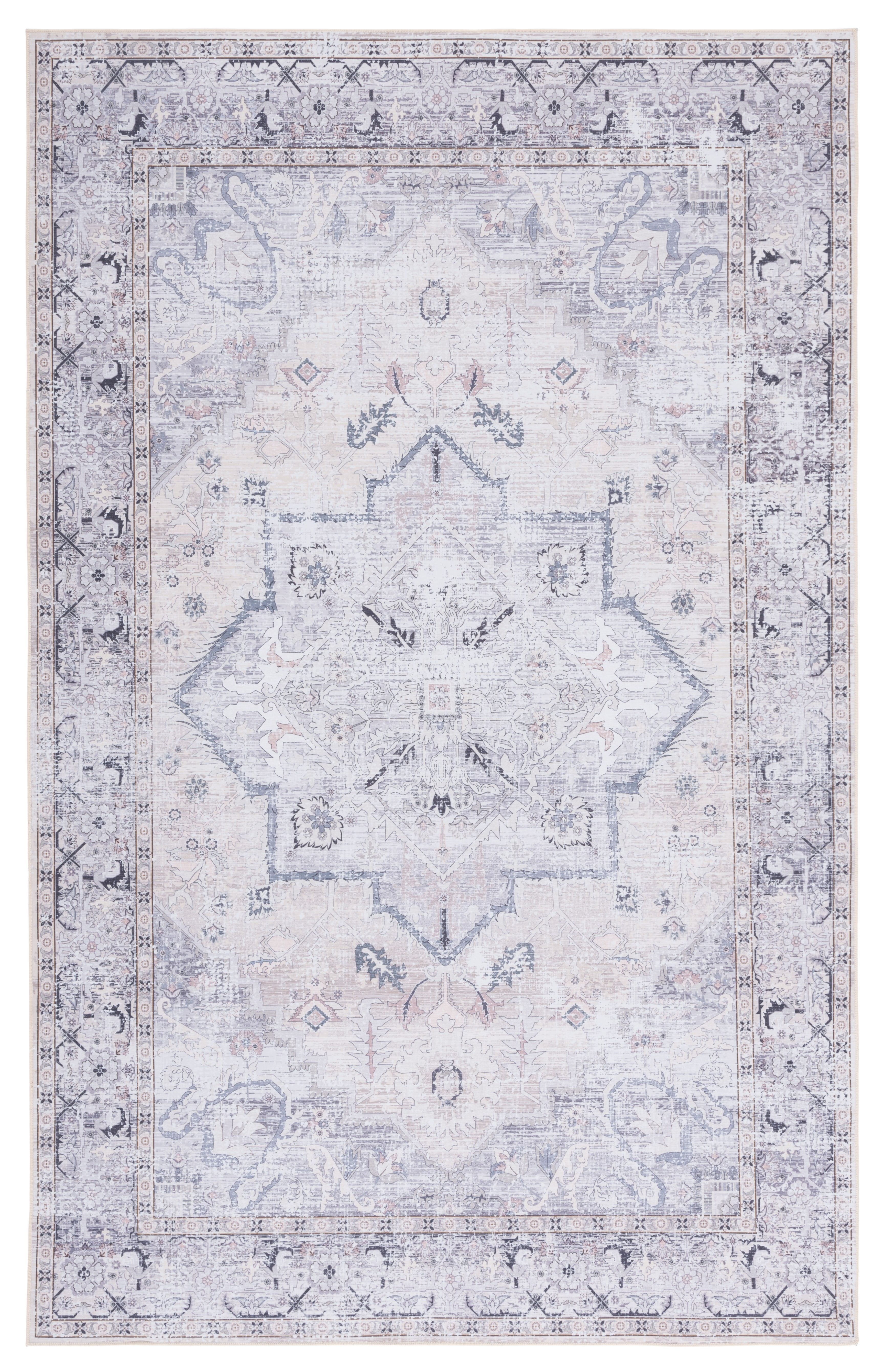 SAFAVIEH Tucson Beulah Traditional Machine Washable Area Rug, 5' x 8', Beige/Grey