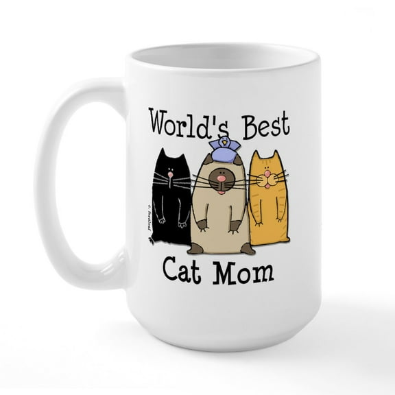 CafePress - World's Greatest Cat Mom Large Mug - 15 oz Ceramic Large White Novelty Mug