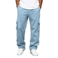 thumbnail image 2 of Domuza Mens Cargo Sweatpants Straight Wide Leg Baggy Pants Drawstring Elastic Waist Jogger Sweatpant Stretch Trouser with Pockets, 2 of 8