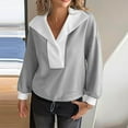 thumbnail image 7 of safuny Womens Cropped Oversized Sweatshirt Casual Lapel V Neck Long Sleeve Hem Drawstring Loose Fall Pullover Tops Gray _i L, 7 of 7