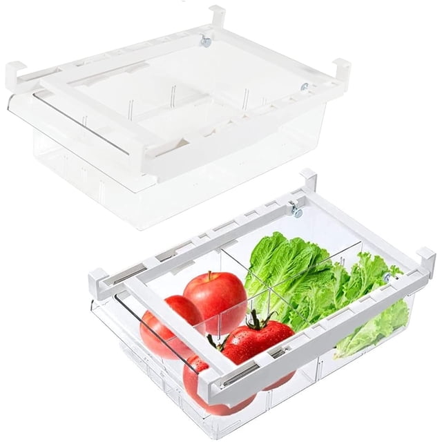 YekouMax Fridge Drawer Organizer, Refrigerator Organizer Bins, Pull Out with Handle, Fridge Shelf Holder Storage Box, Clear Container for Food, Drinks, Fit for Fridge Shelf Under 0.6"