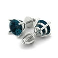 thumbnail image 2 of Clara Pucci 3Ct Natural London Blue Topaz Round Cut VVS1 Screw Back Stud 14k Solid hypoallergenic Gold Designer Earrings For December, 2 of 7